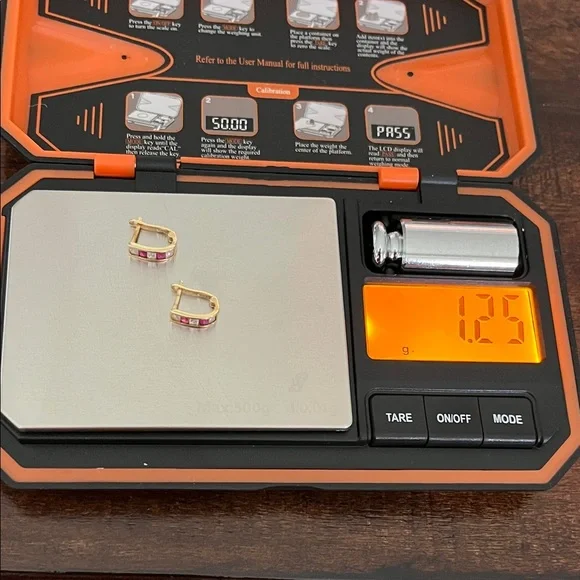 14k Yellow Gold Kids Small Earrings with Pink Gem Accents - Picture 4 of 14